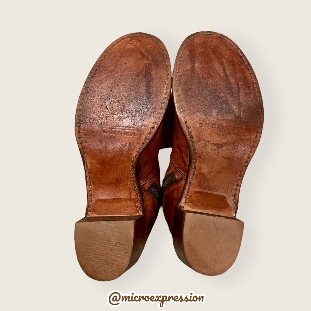 Frye Campus 14L Cognac Brown Leather Vintage Short Zip Up Mid-calf Lug AnkleBoot - Picture 10 of 11